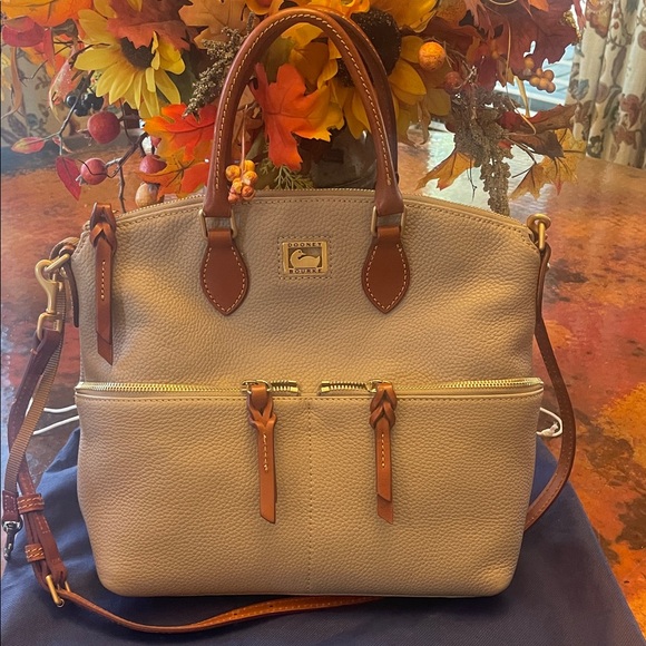 Dooney & Bourke Cream and Brown Satchel - Picture 1 of 5